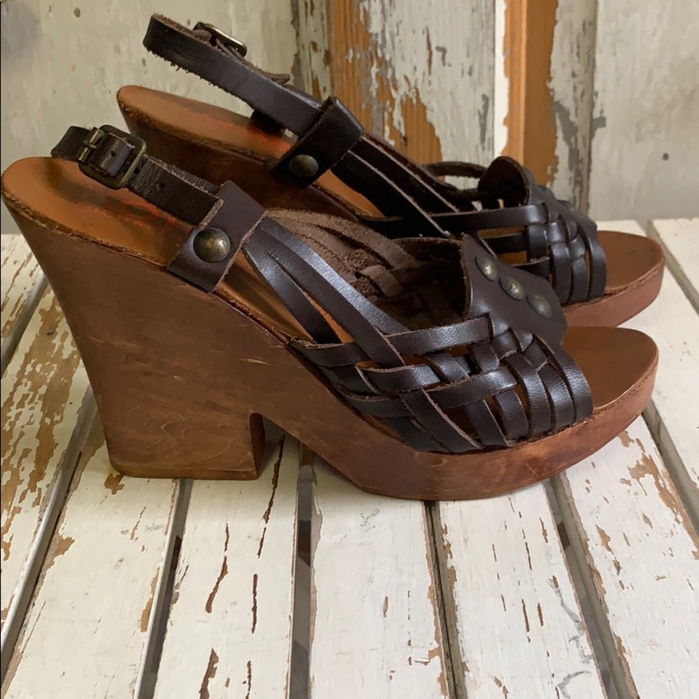 Michael Kors leather and wood wedges/clogs